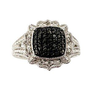 Elegant Black Diamond Cocktail Ring Size 7.25